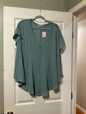 Free People Washed Teal V-Neck Short Sleeve Tunic